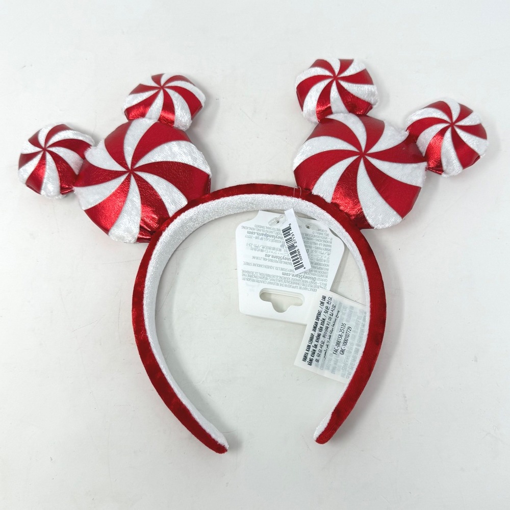 Disney Mickey Ears Peppermint Candy Headband Red White Holiday Christmas NWT